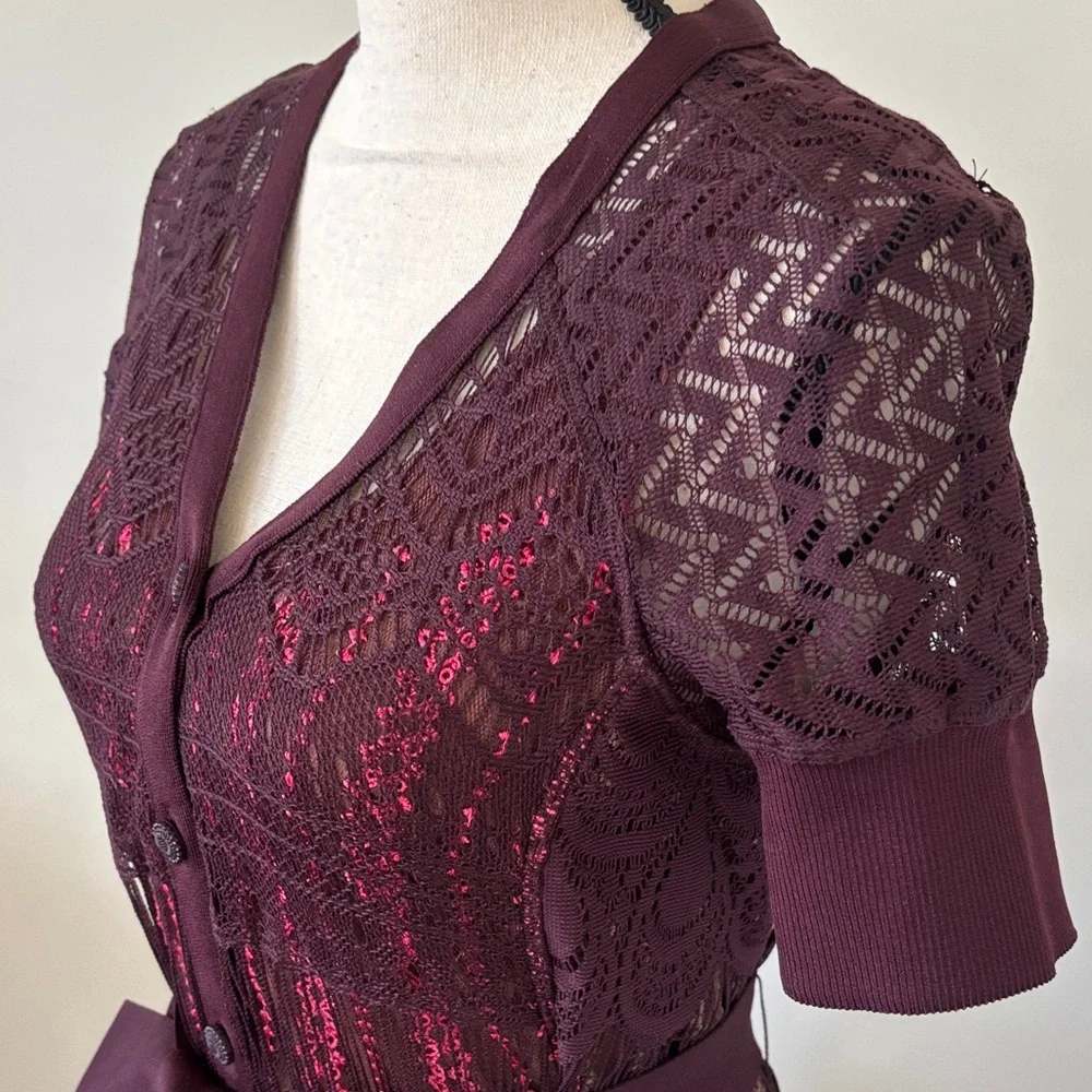 Byron Lars Deep Burgundy Midi Dress Size 4 - Picture 10 of 12